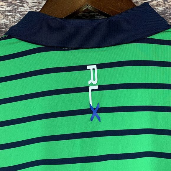 Ralph Lauren RLX Mens‎ Golf Polo Shirt Green Blue Striped Button Collar Large - Picture 5 of 9